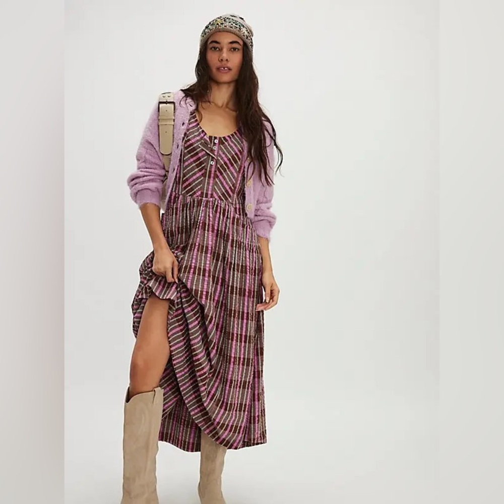 Free People Tulie Plaid Midi Dress